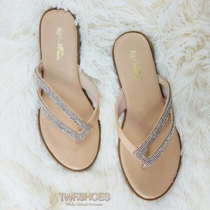 Slip On Summer Flats Rhinestone Thong Sandals